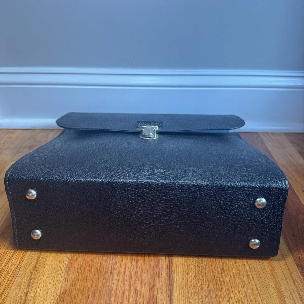 Vintage Black Faux Leather Briefcase Document File Case‎ Locking Hard Shell